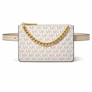 Michael Kors MK Logo Chain Belt Bag Waist Fanny Pack Cream Large NWT